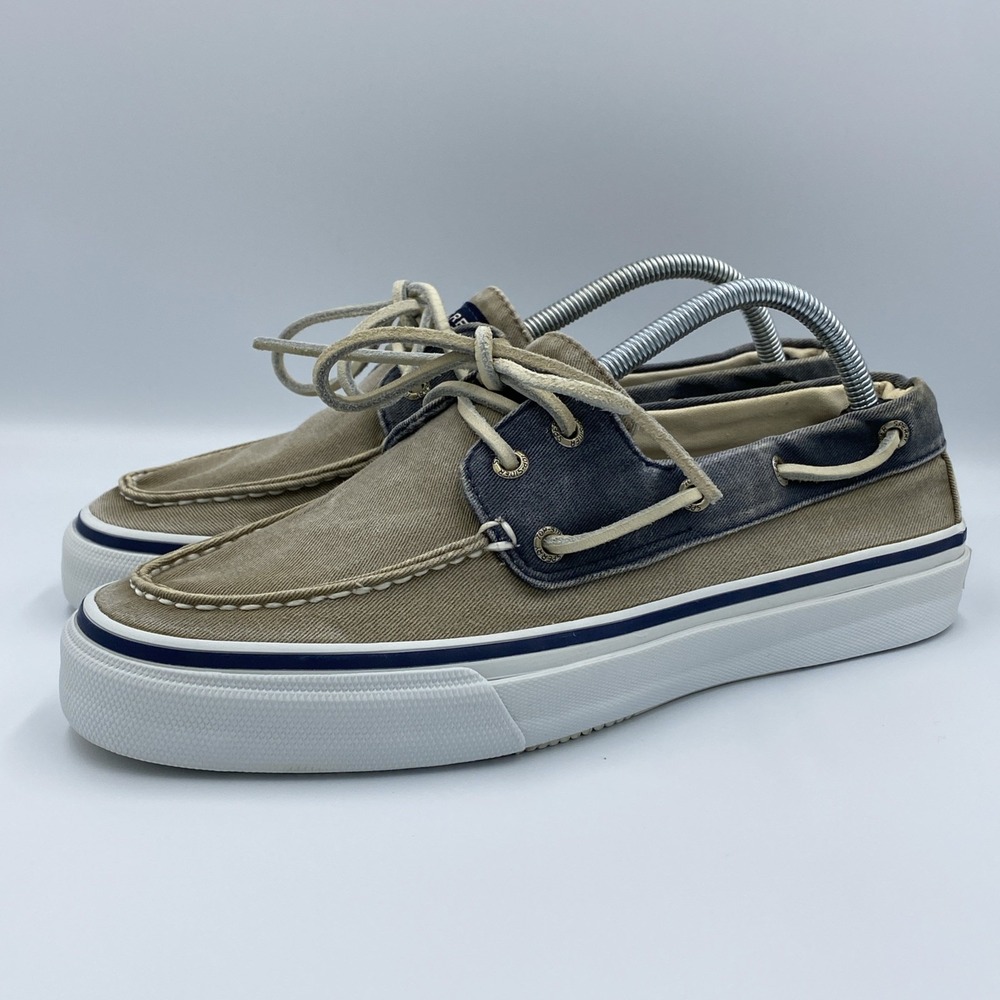 Sperry Top-Sider Bahama II 2-Eye Men's 9.5M Navy Taupe Canvas Boat Shoes 0538207